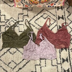 Victoria's Secret Lace Bralette Set - Olive, Mauve, Dusty Pink